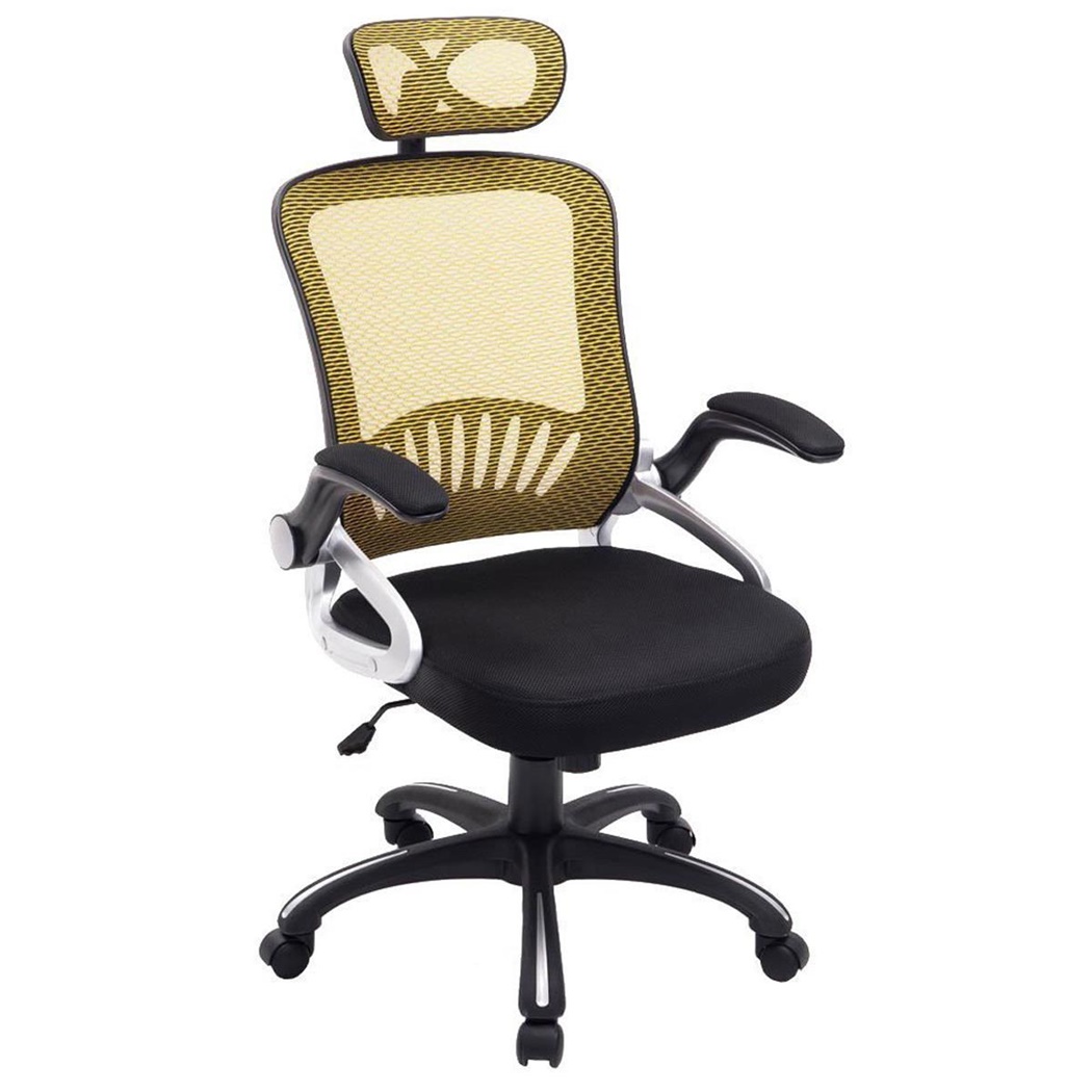 Siège Ergonomique SAMANA, Support Lombaire, Appui-tête Réglable, en Maille Respirable, Jaune/Noir