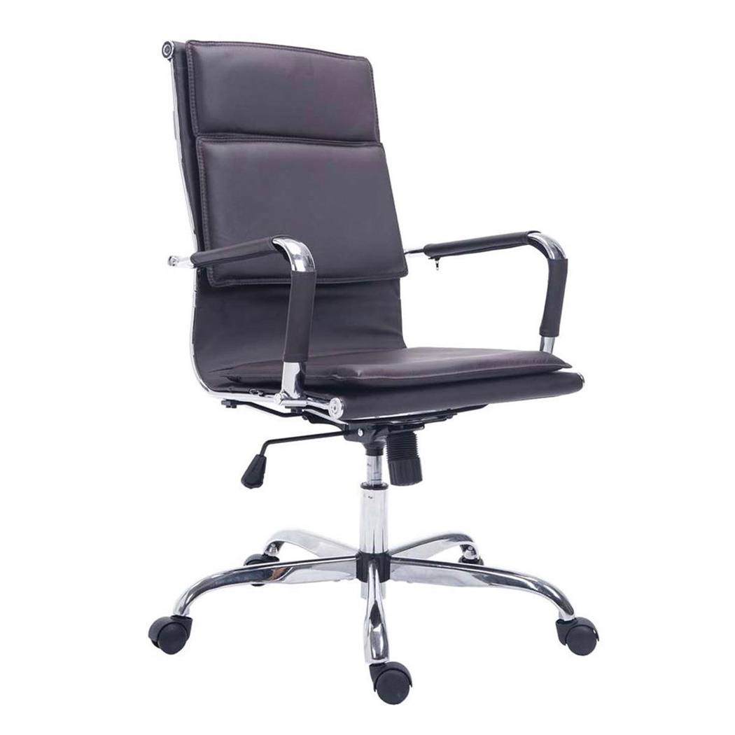 Chaise de bureau ANATOLIE, structure métallique, Grand rembourrage, cuir, Café