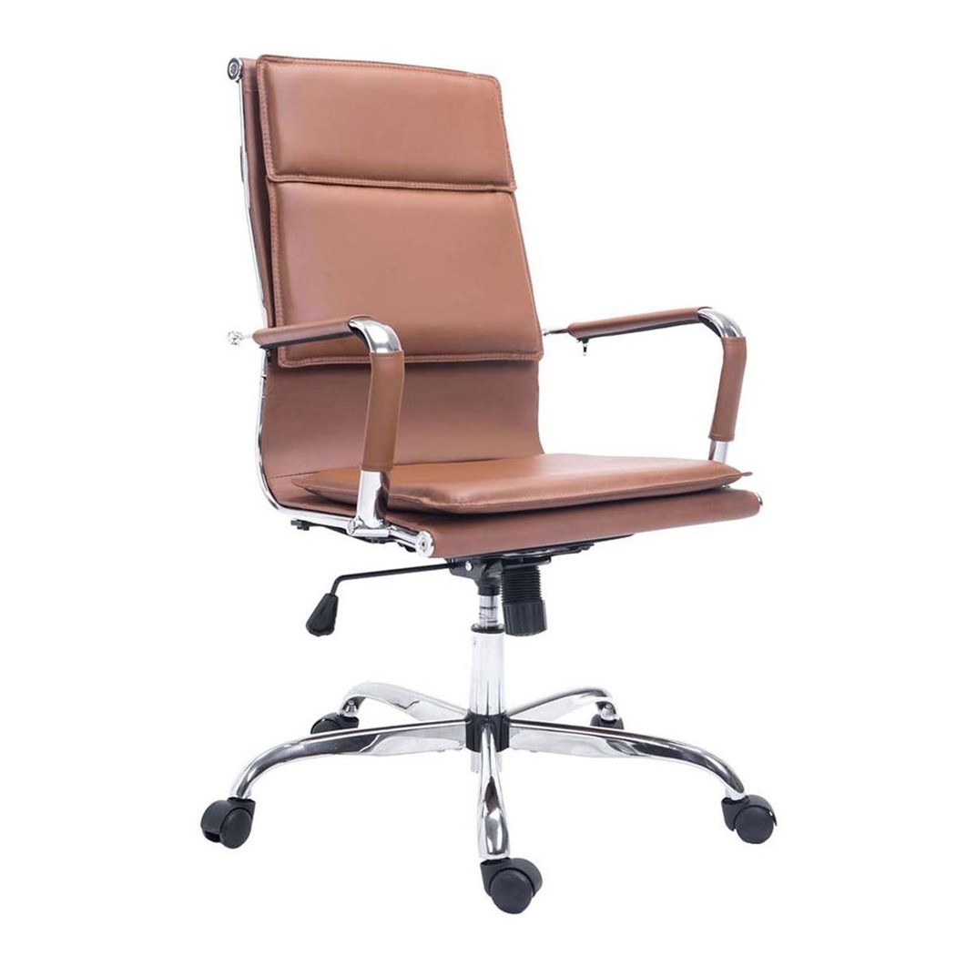 Chaise de bureau ANATOLIE, structure métallique, Grand rembourrage, cuir, Marron