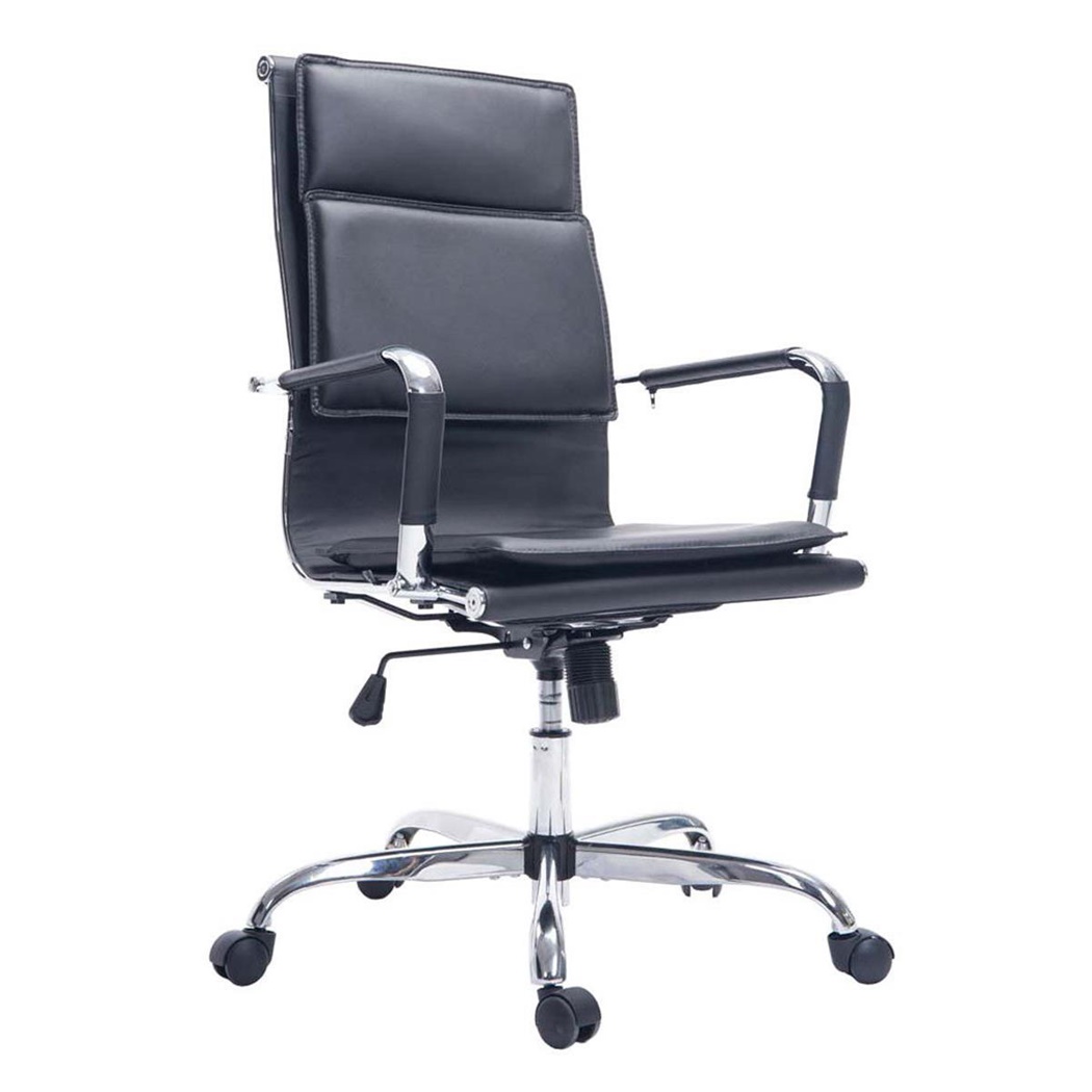 Chaise de bureau ANATOLIE, structure métallique, Grand rembourrage, cuir, Noir