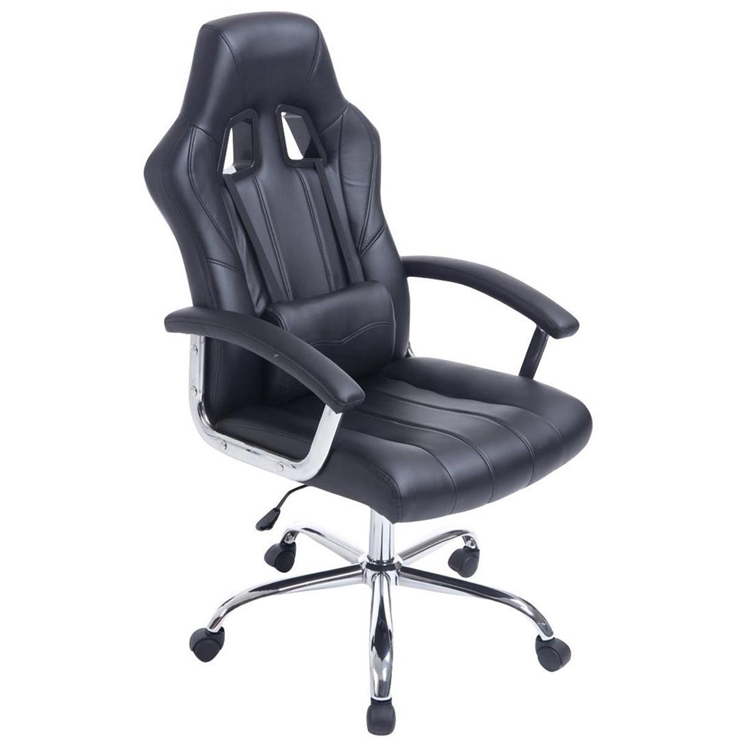 Fauteuil Gamer INDE, Design sportif, Grand Confort, Piétement Métallique, Cuir, Noir