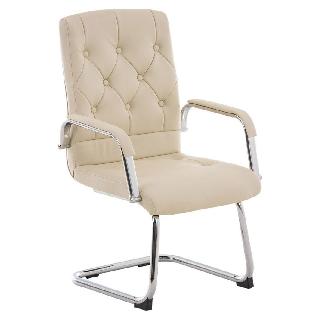 Chaise visiteur NESI V, Structure Métallique, Cuir Capitonné, Crème