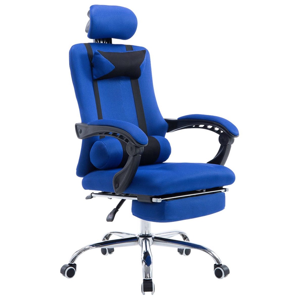 Fauteuil de bureau / Gamer ANTARES, Inclinable, Repose-pieds Extensible, en Maille Respirable, Bleu