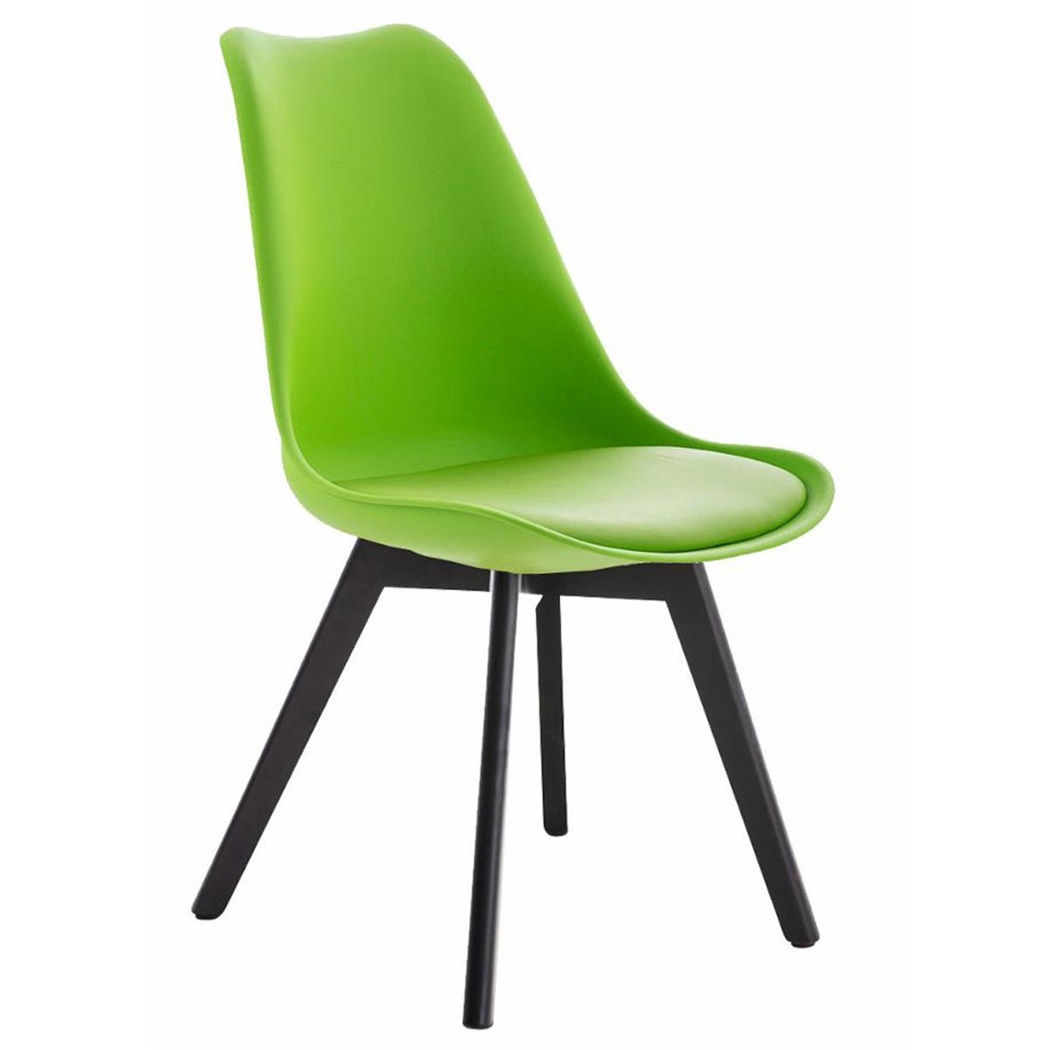 Chaise Design / Visiteur BOSPHORE, Piétement en Bois Couleur Foncée, Structure en Plastique, Cuir, Vert