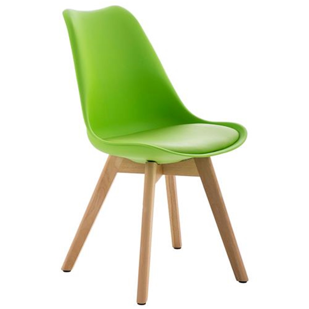 Chaise Design / Visiteur BOSPHORE, Piétement en Bois Couleur Claire, Structure en Plastique, Cuir, Vert