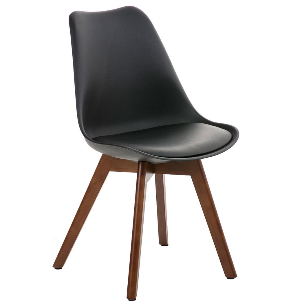 Chaise Design / Visiteur BOSPHORE, Piétement Couleur Noyer, Structure en Plastique, Cuir, Noir