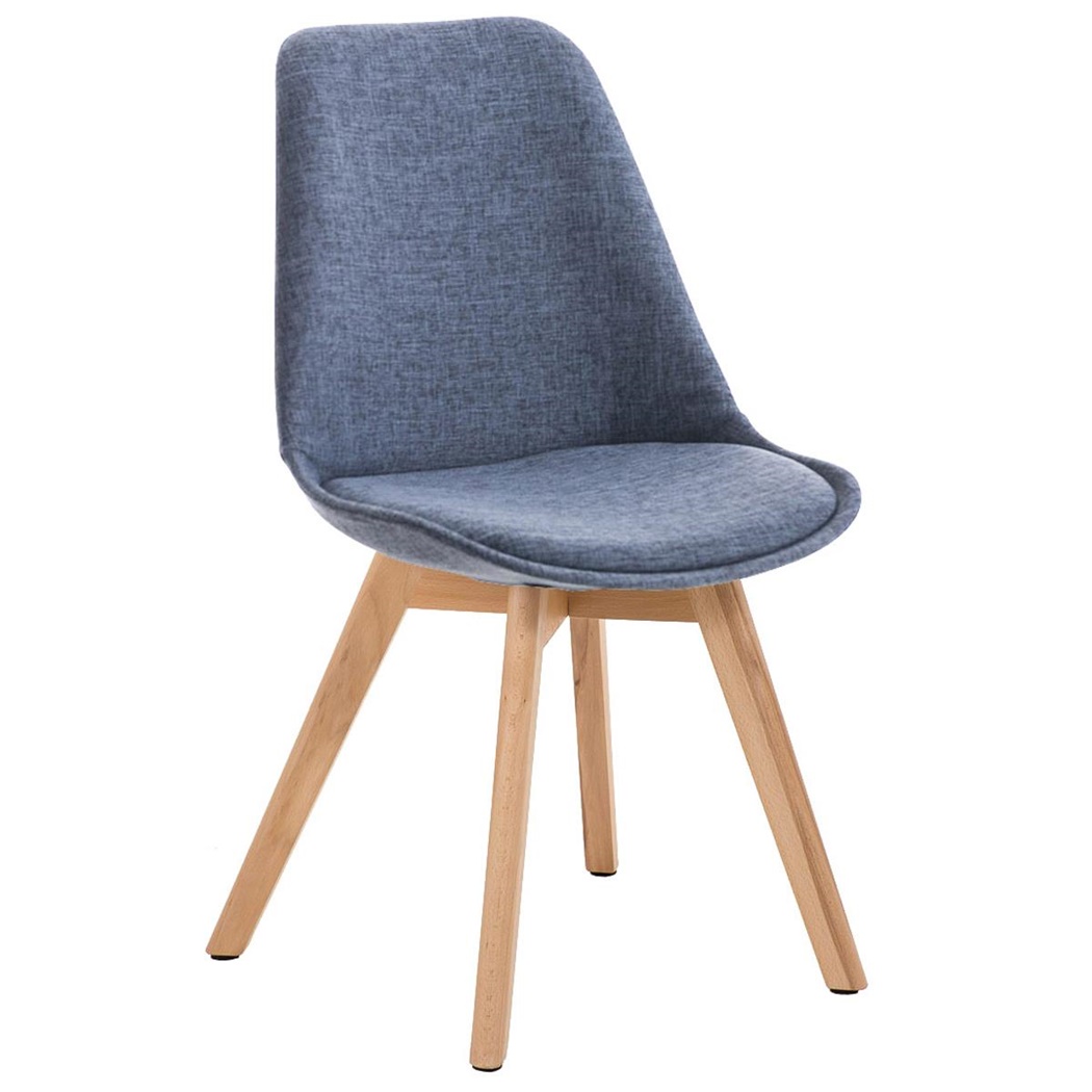 Chaise visiteur BOSPHORE, Piétement Bois Couleur Claire, en Tissu Bleu
