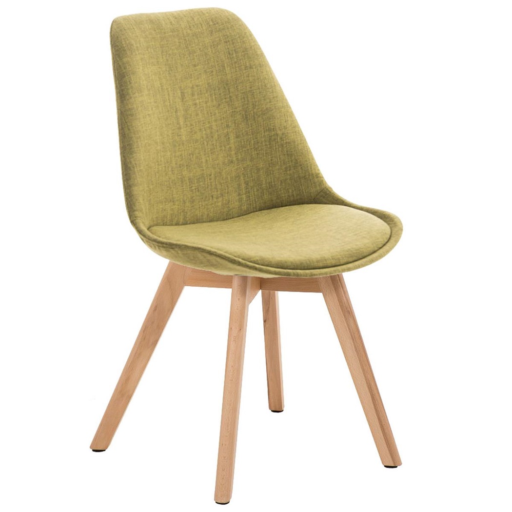 Chaise Design / Visiteur BOSPHORE, Piétement en Bois Couleur Claire, Revêtement en Tissu, Vert