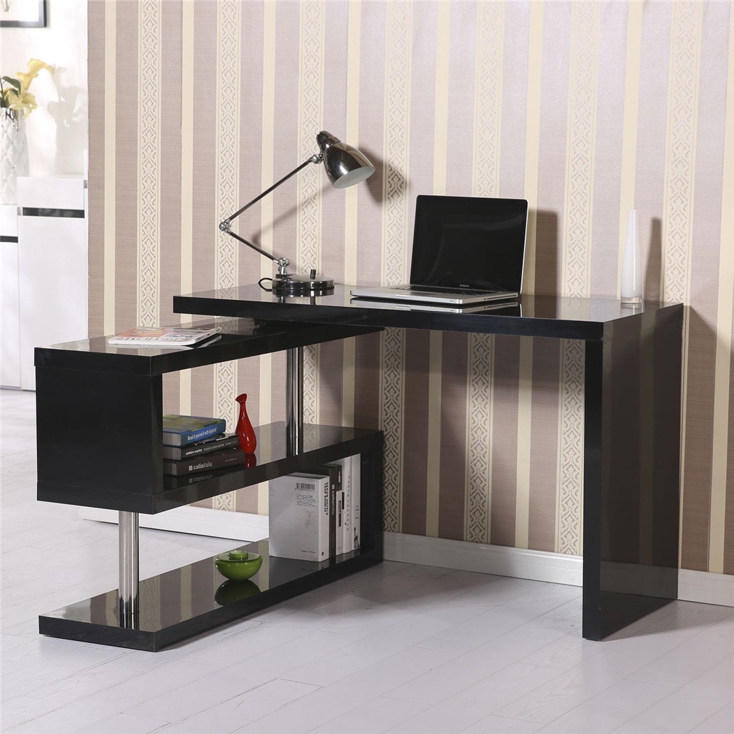 Bureau Informatique Modulable, LORENE, 187x50x76 cm, en Bois, Noir