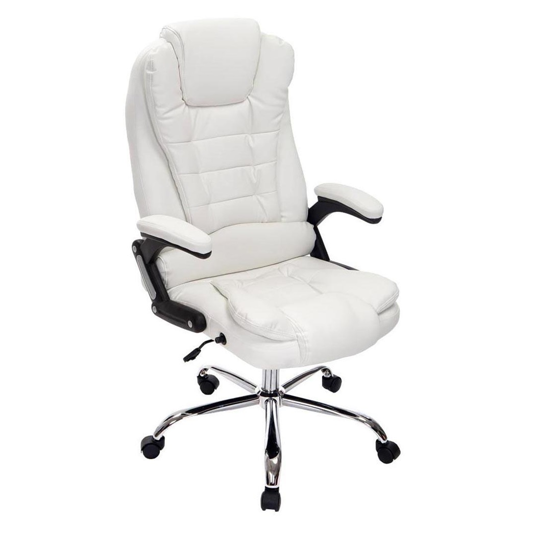 Fauteuil de bureau SAN ANTONIO, Grand rembourrage, Résistant jusqu'à 150 kg, en Cuir, Blanc