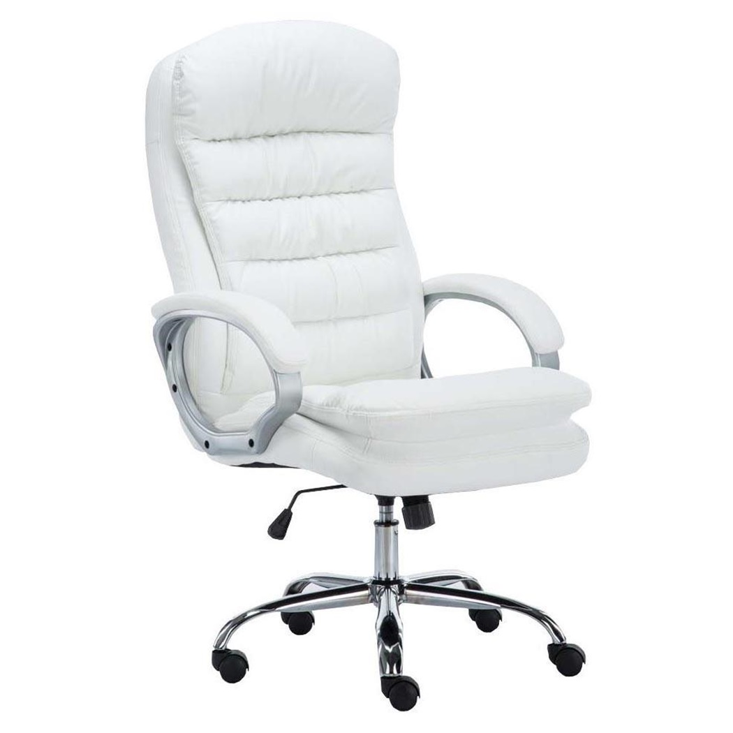 Fauteuil de Bureau CANNES, Grand rembourrage, Résistant jusqu'à 150 kg, Cuir, Blanc