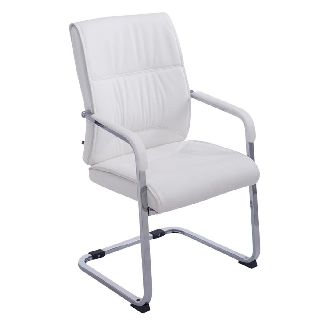 Chaise visiteur MAEL, Structure métallique, Grand Rembourrage, en Cuir, Blanc