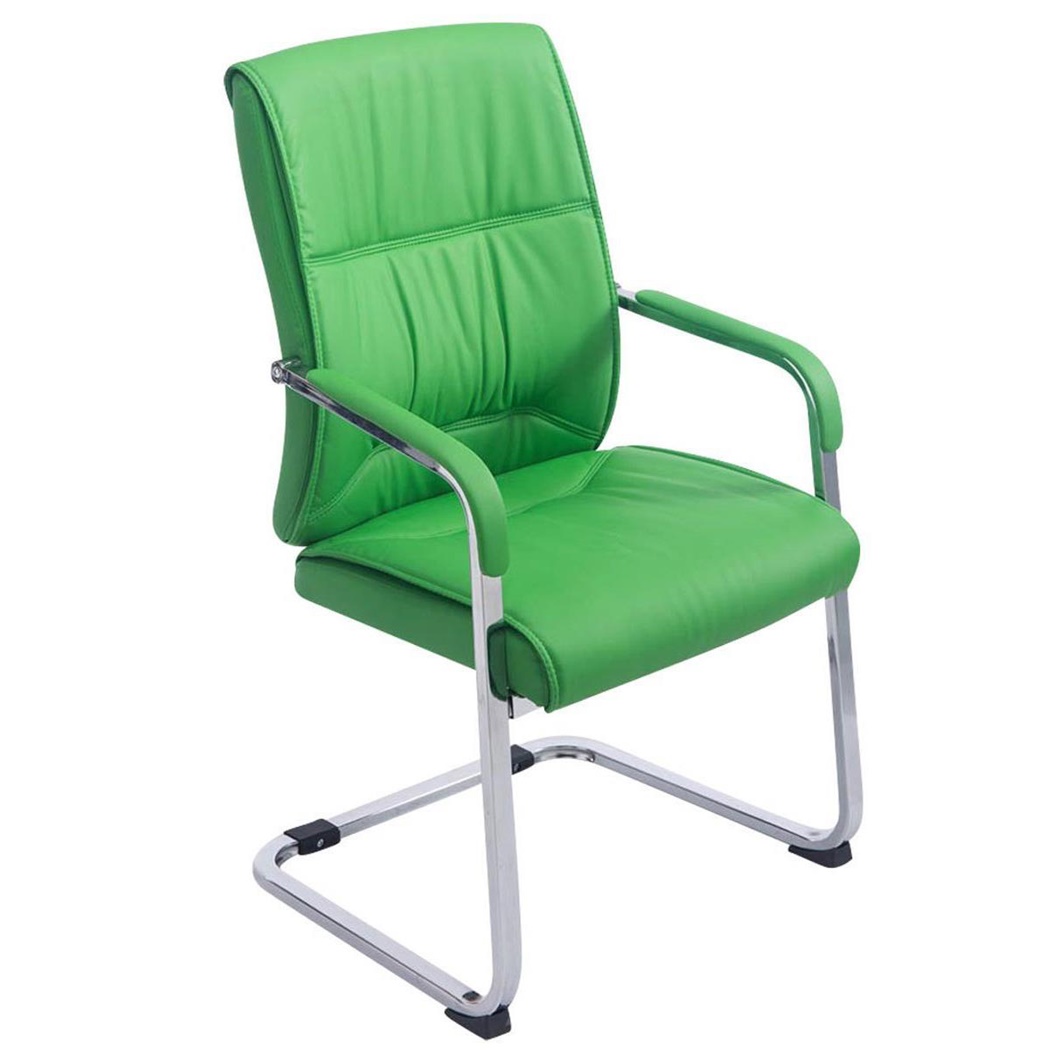 Chaise visiteur MAEL, Structure métallique, Grand Rembourrage, en Cuir, Vert