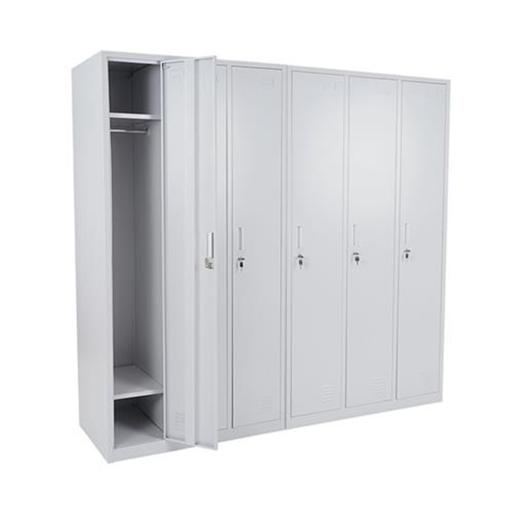 Casier Vestiaire Métallique AGNES 6 Portes, 180x180x50 cm, Avec Serrure, Gris