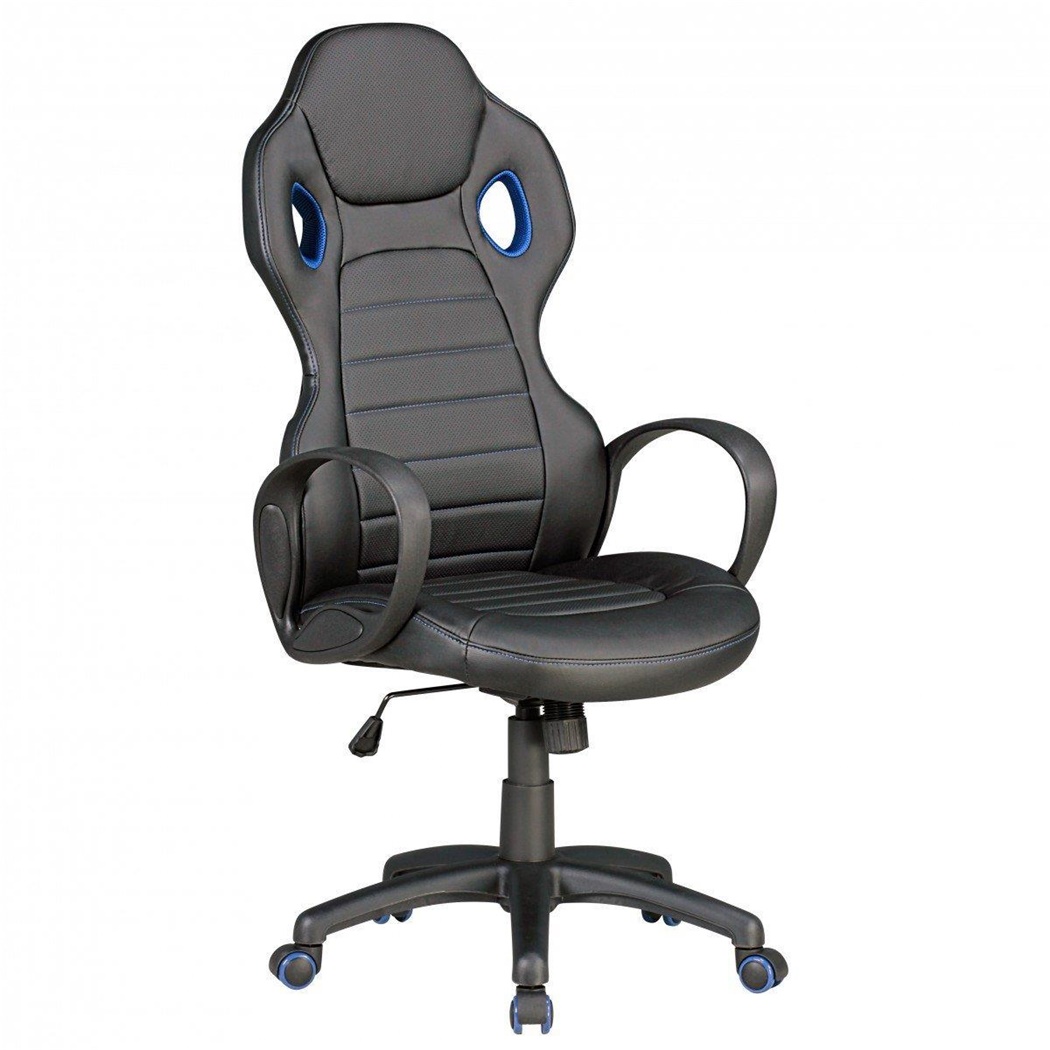 Fauteuil Gamer TOUCAN, Design sportif , Grand Dossier, Cuir, Noir et Bleu