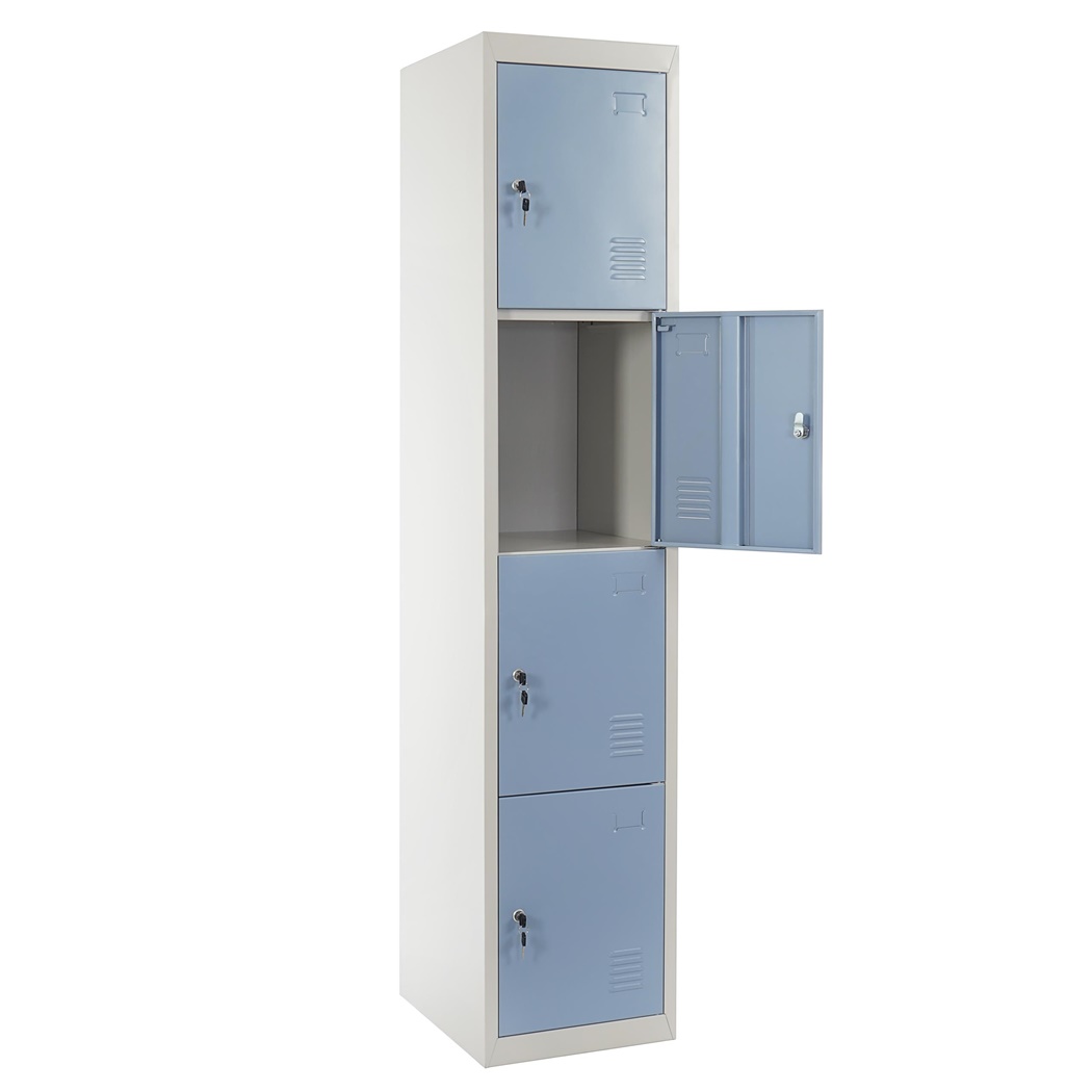 Meuble Casier Métallique HILDUR, 180x38x45 cm, 4 Portes avec Serrure, Bleu