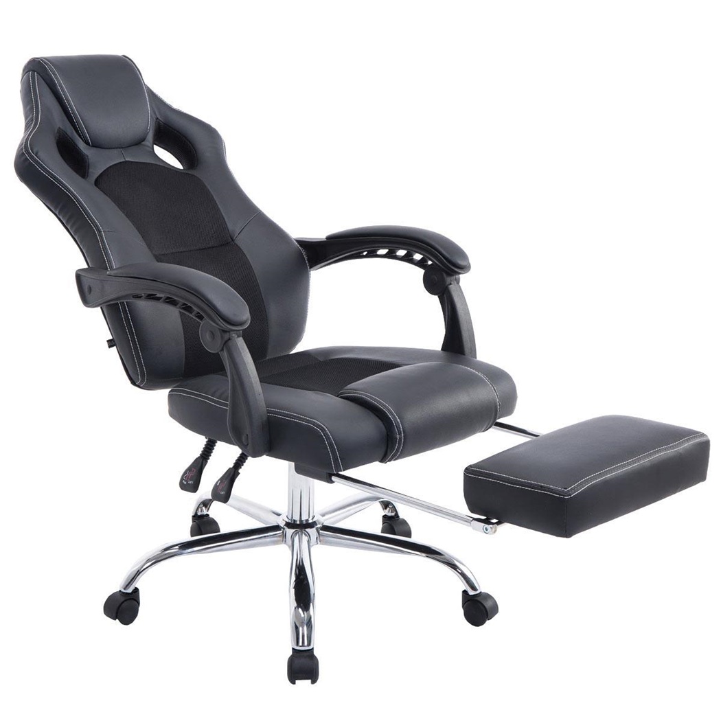 Chaise Gamer SPRINT, avec Repose-pieds Extensible, en Cuir noir et Maille Respirable, Noir