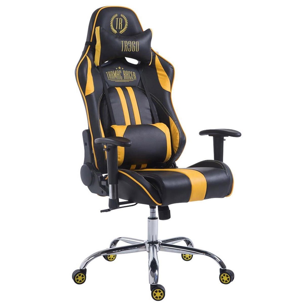 Fauteuil Gamer LOGAN, Piétement en Métal, en Cuir, Noir/Jaune