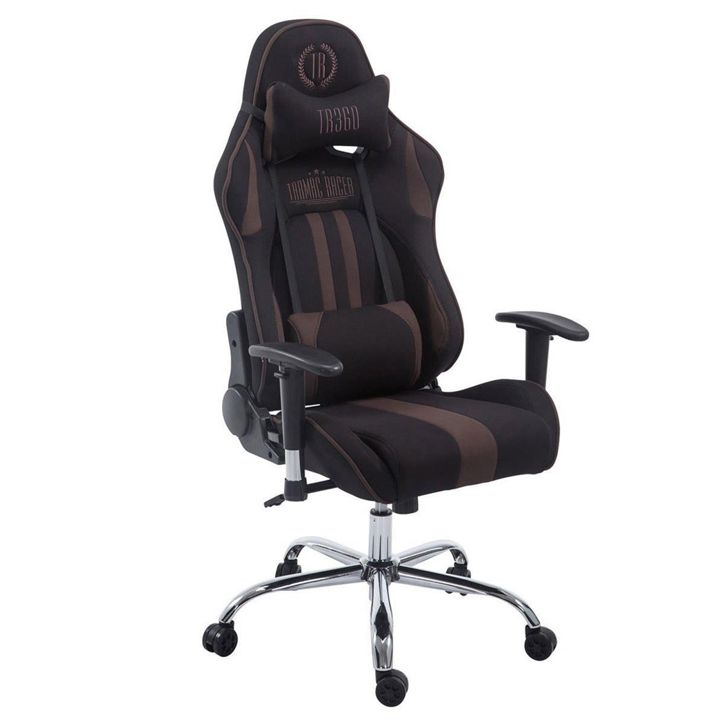 Fauteuil de bureau Gamer LOGAN TISSU, Dossier Inclinable, Coussins Inclus, Piétement en Métal, Noir/Marron