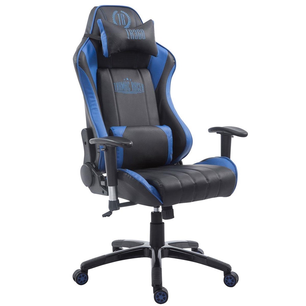 Fauteuil Gamer TURBO, Dossier Inclinable, Coussin lombaire et cervical, Noir/Bleu