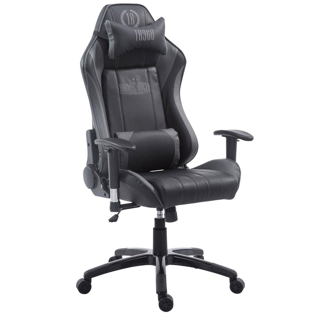 Fauteuil Gamer TURBO, Dossier Inclinable, Coussin lombaire et cervical, Noir/Gris