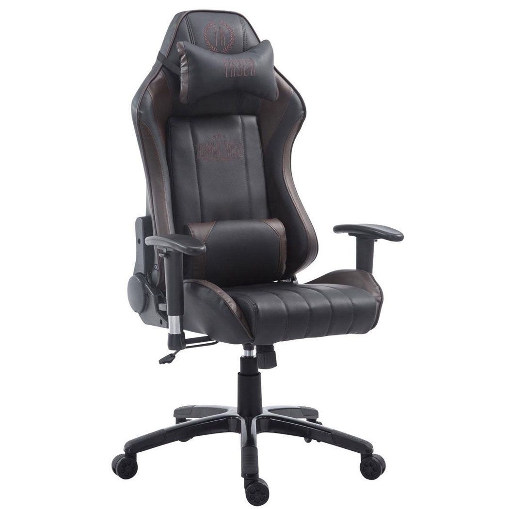 Fauteuil Gamer TURBO, Dossier Inclinable, Coussin lombaire et cervical, Noir/Marron