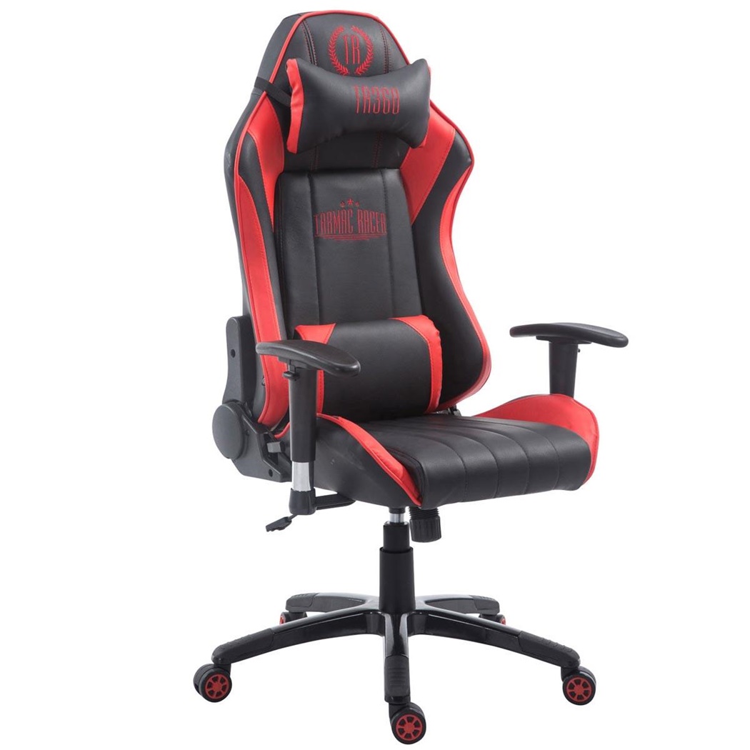 Fauteuil Gamer TURBO, Dossier Inclinable, Coussin lombaire et cervical, Noir/Rouge