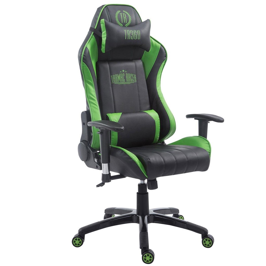 Fauteuil Gamer TURBO, Dossier Inclinable, Coussin lombaire et cervical, Noir/Vert