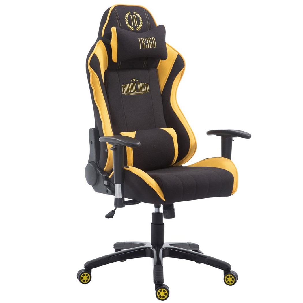 Fauteuil Gamer TURBO TISSU, Dossier Inclinable, Coussin lombaire et cervical, Noir/jaune 