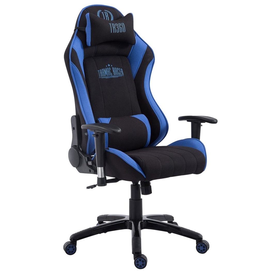 Fauteuil Gamer TURBO TISSU, Dossier Inclinable, Coussin lombaire et cervical, Noir/Bleu