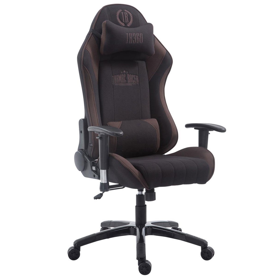 Fauteuil Gamer TURBO TISSU, Dossier Inclinable, Coussin lombaire et cervical, Noir/Marron