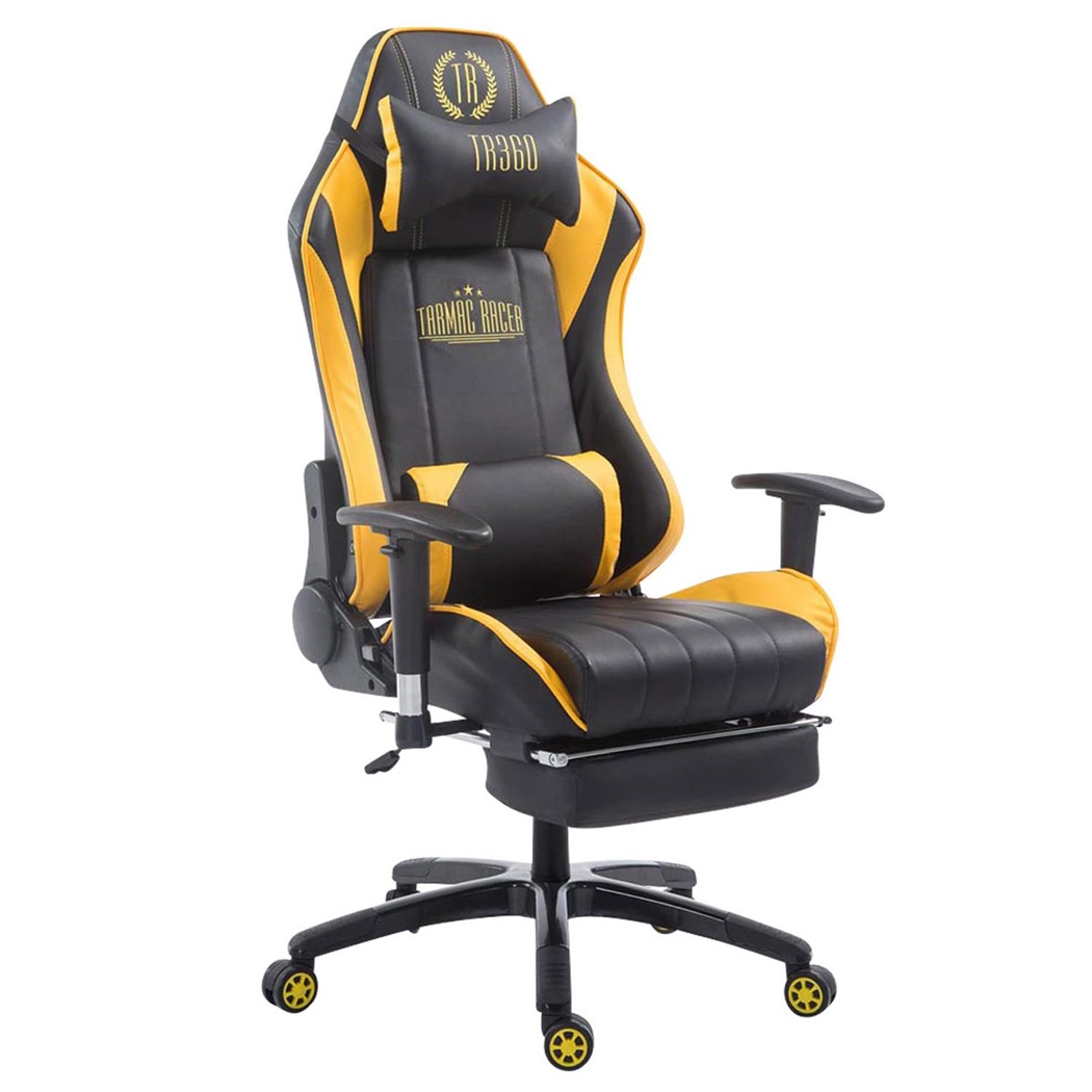 Fauteuil Gamer TURBO avec Repose-pieds, Dossier Inclinable, Coussin lombaire et cervical, Noir/jaune