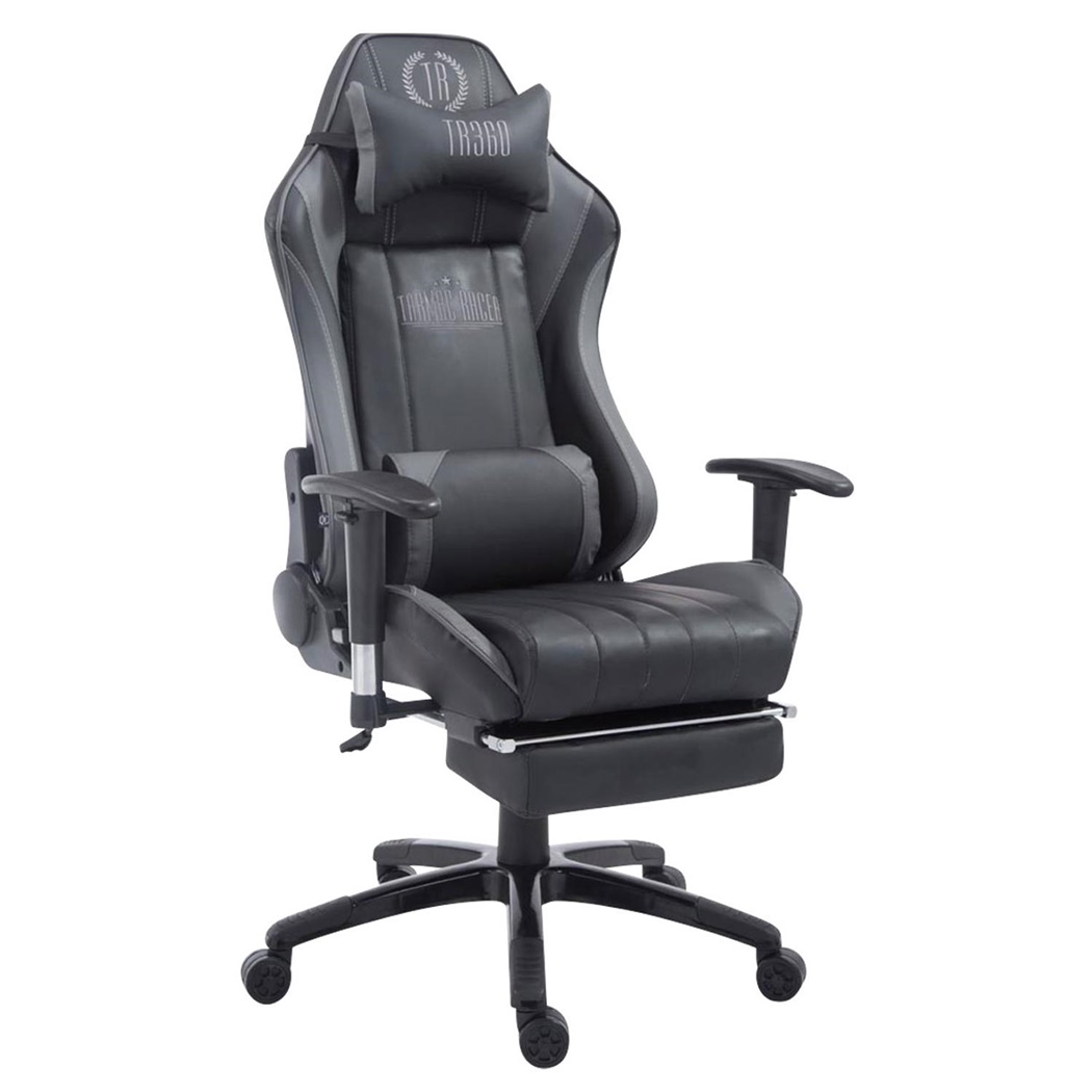 Fauteuil Gamer TURBO avec Repose-pieds, Dossier Inclinable, Coussin lombaire et cervical, Noir/Gris