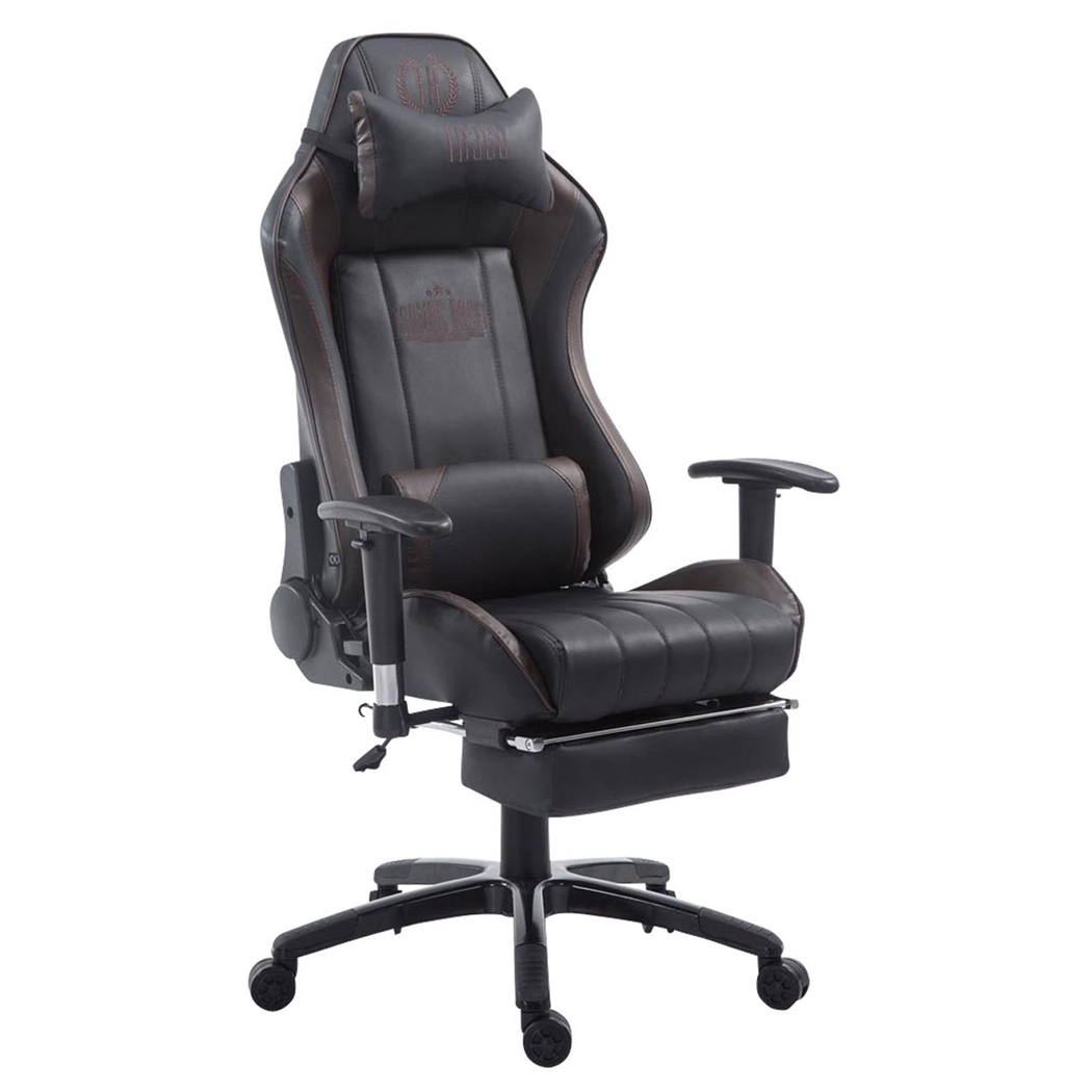 Fauteuil Gamer TURBO avec Repose-pieds, Dossier Inclinable, Coussin lombaire et cervical, Noir/Marron