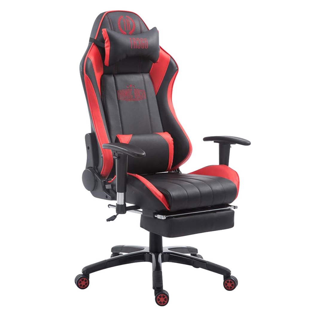 Fauteuil Gamer TURBO avec Repose-pieds, Dossier Inclinable, Coussin lombaire et cervical, Noir/Rouge