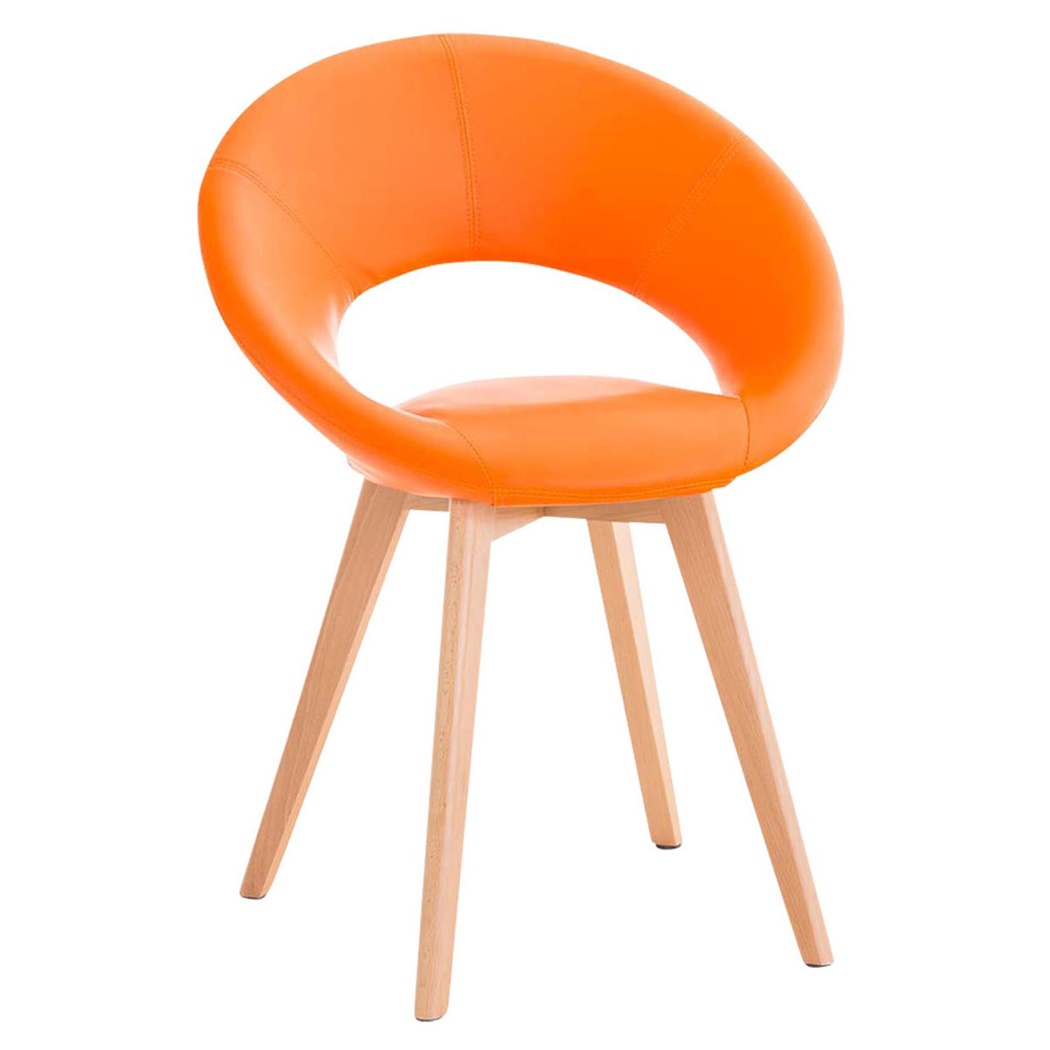 Chaise visiteur TIMY, Design exclusif, Piétement en Bois, Grand Rembourrage, en Cuir, Orange