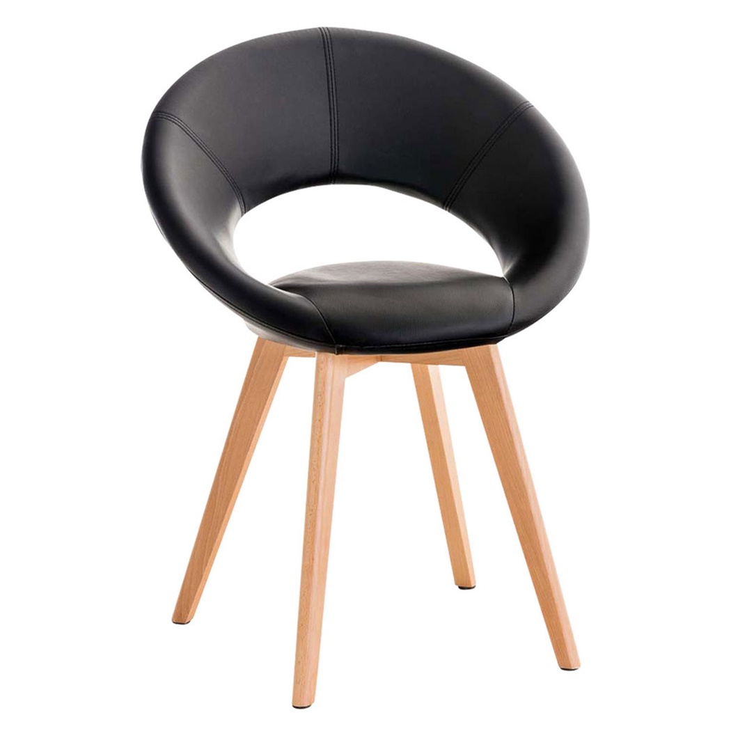 Chaise visiteur TIMY, Design exclusif, Piétement en Bois, Grand Rembourrage, en Cuir, Noir