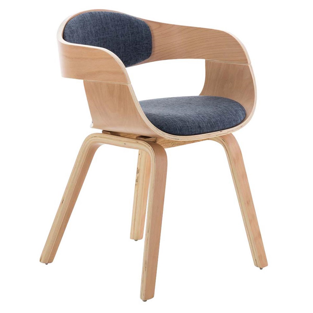 Chaise conférence BHOUTAN TISSU design exclusif, structure en bois couleur hêtre, Bleu