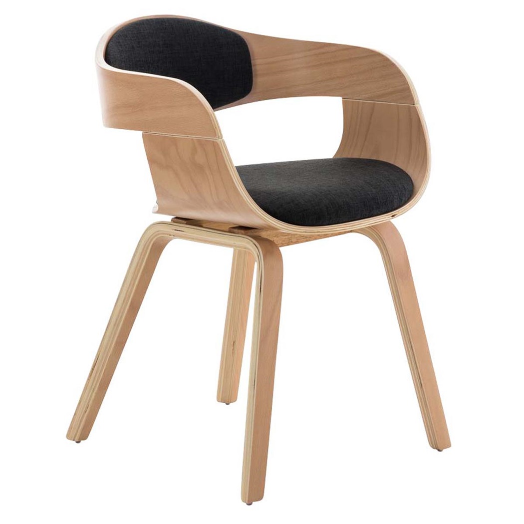 Chaise conférence BHOUTAN TISSU design exclusif, structure en bois couleur hêtre, Gris foncé