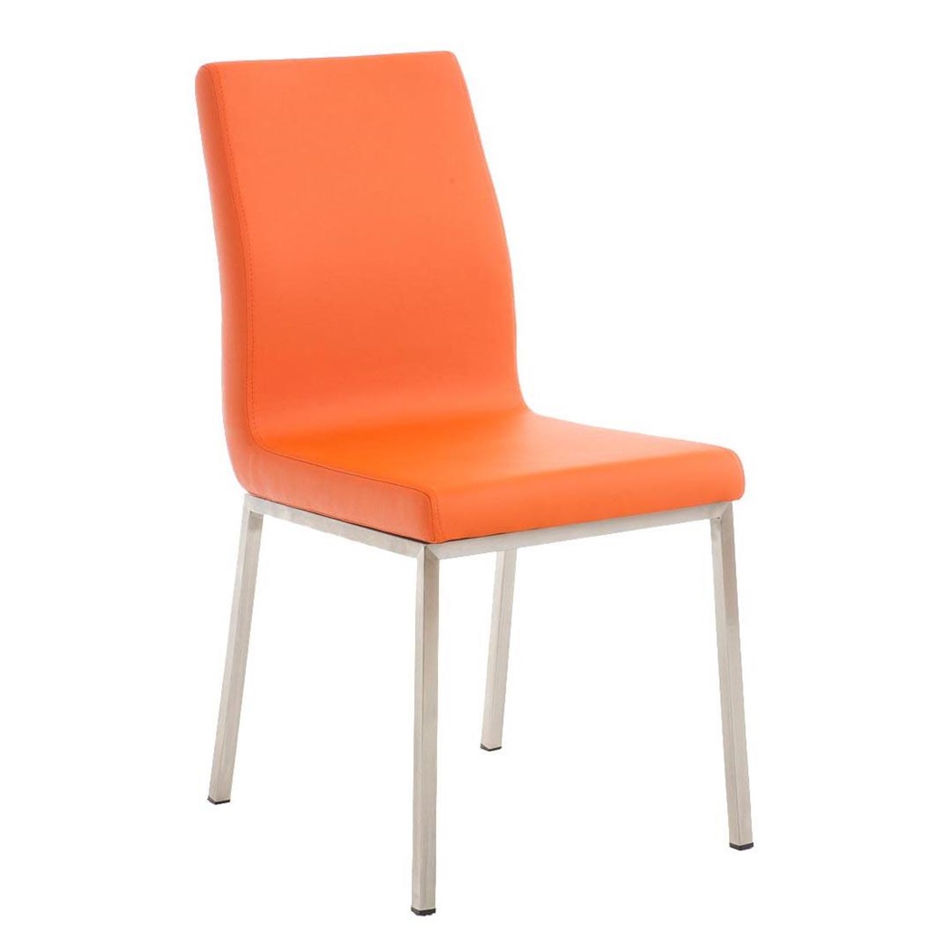 Chaise visiteur COLOMBE, Grand Rembourrage, Revêtement en Cuir, Orange