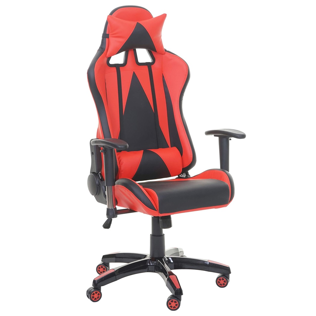 Fauteuil Gamer RACING LUCA, Dossier Inclinable, Coussins Lombaire et Cervical, En Cuir, Noir / Rouge