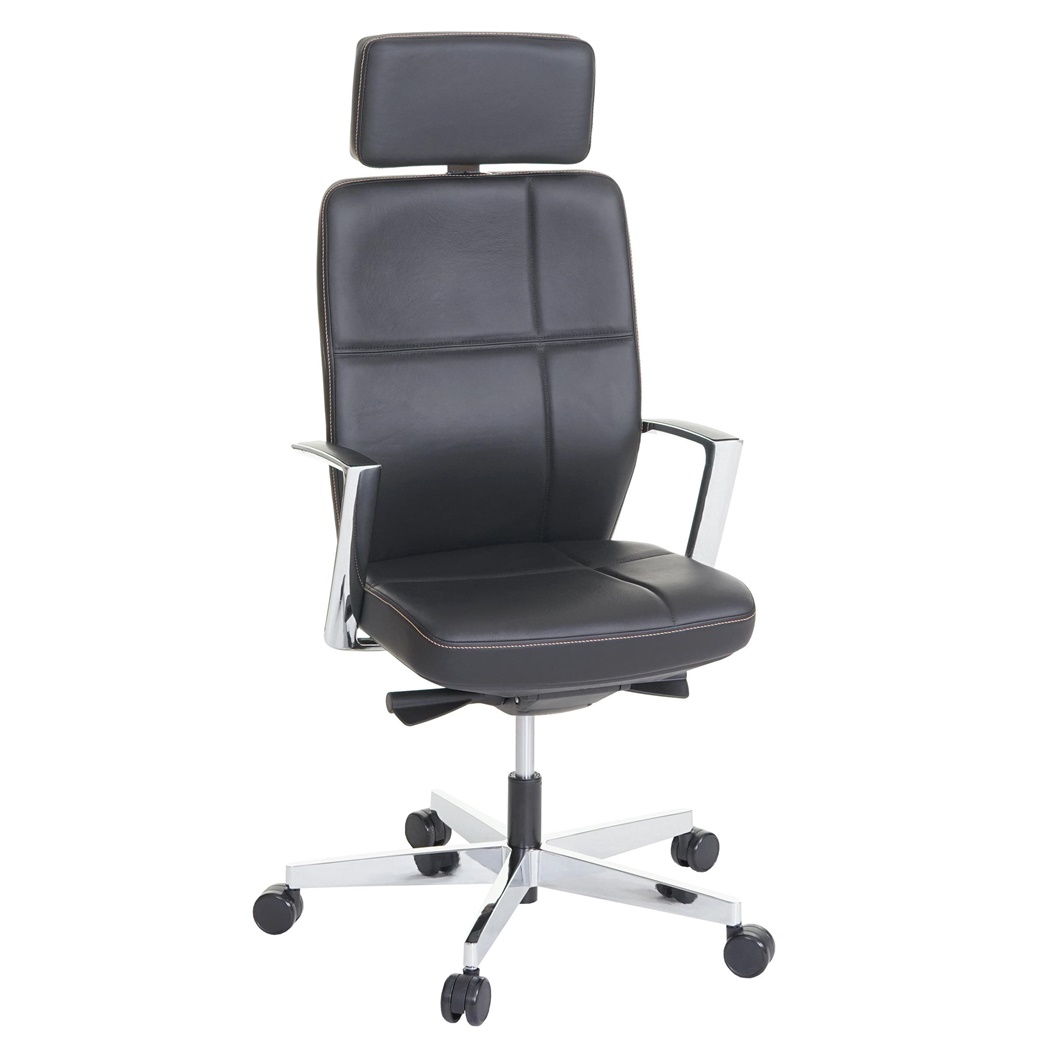 Fauteuil de bureau PINAT, Ergonomique, Grande Qualité et Design, Cuir authentique, Noir