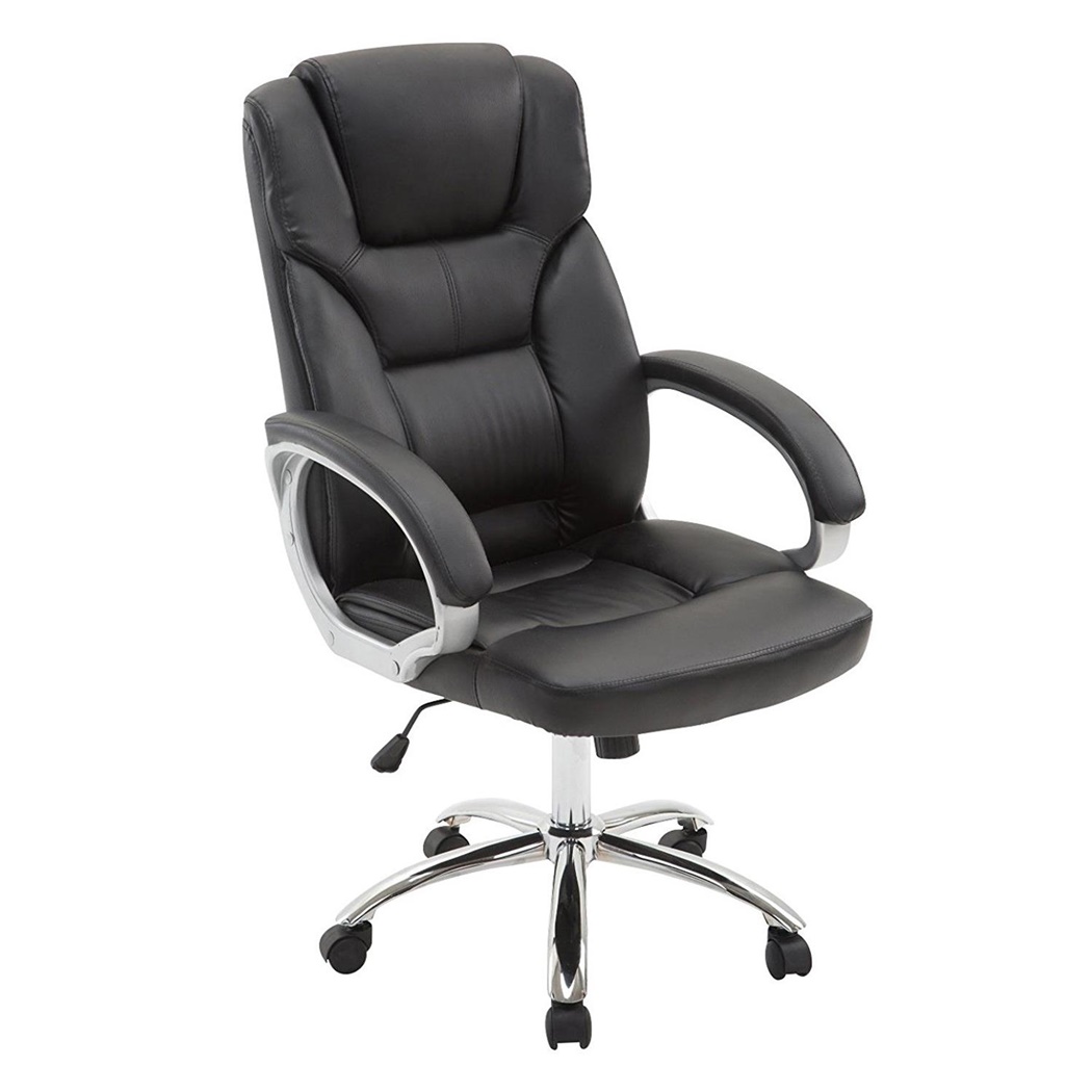 Fauteuil de Bureau LOUP, Grand Rembourrage, Piétement Métallique, Cuir, Noir