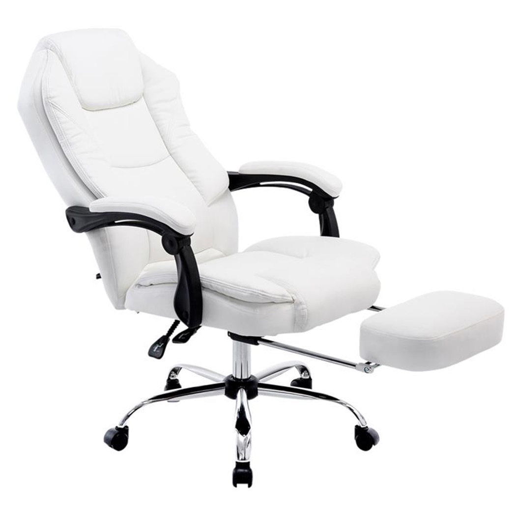 Fauteuil de bureau CASTI, Repose-pieds Extensible, Grand Rembourrage, Cuir, Blanc