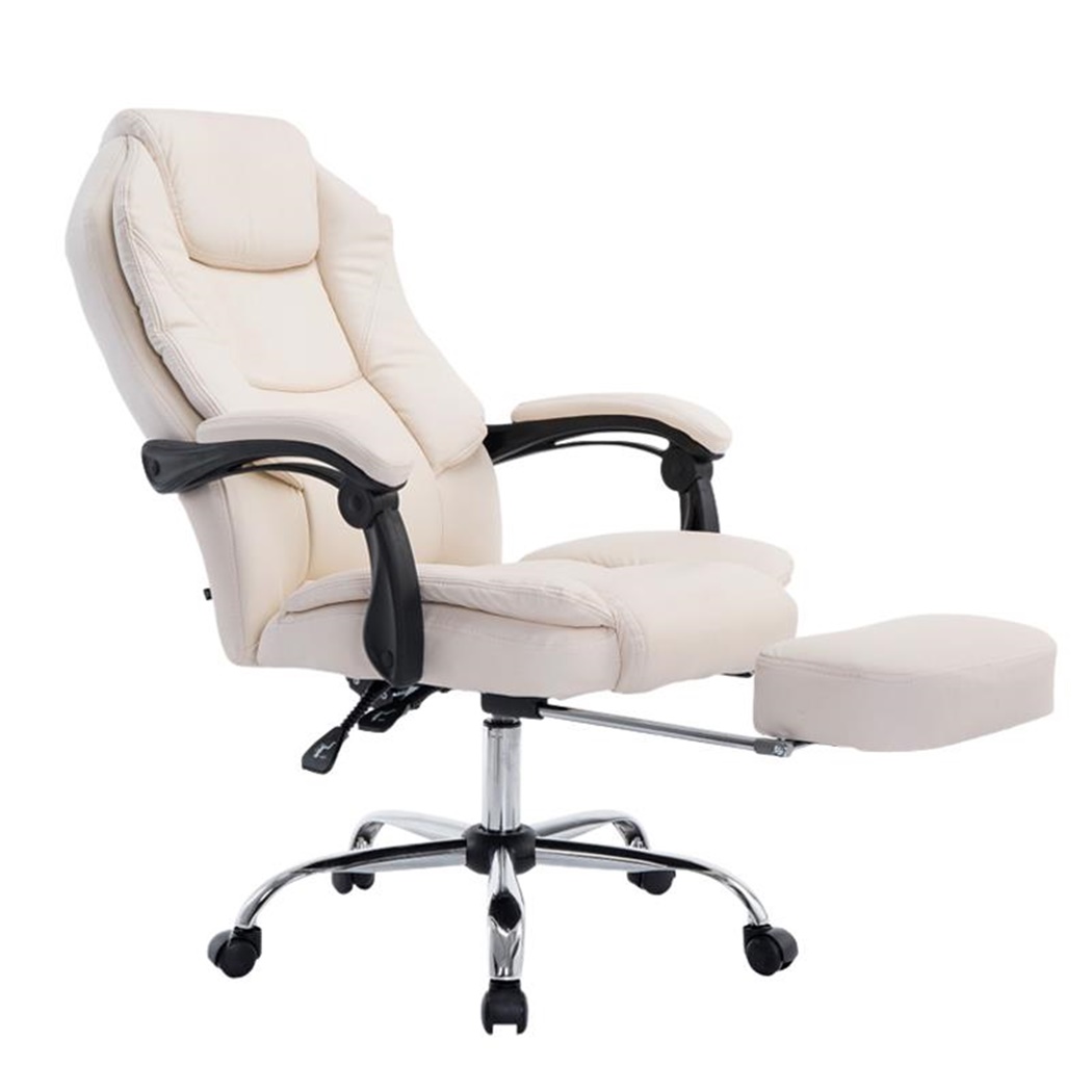 Fauteuil de bureau CASTI, Repose-pieds Extensible, Grand Rembourrage, Cuir, Crème