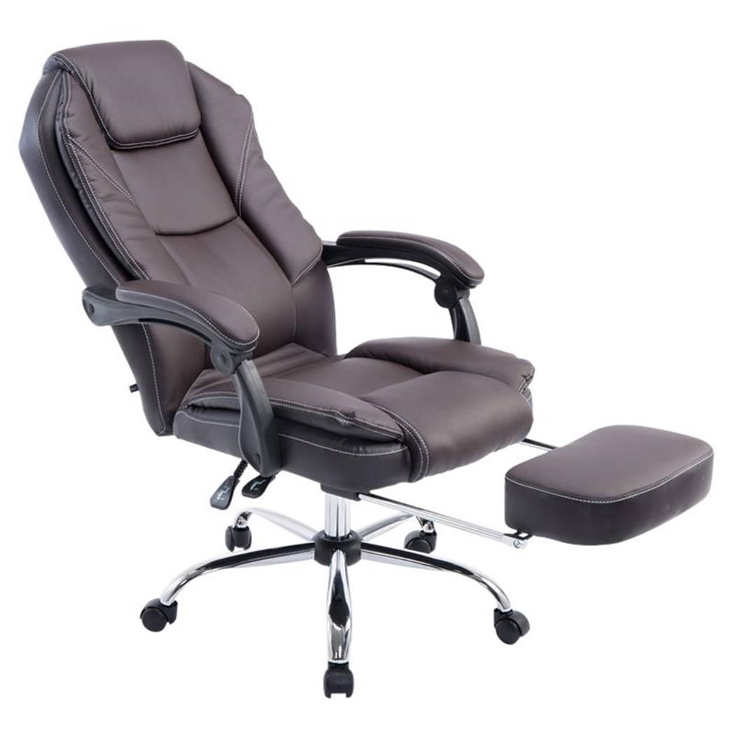 Fauteuil de bureau CASTI, Repose-pieds Extensible, Grand Rembourrage, Cuir, Marron