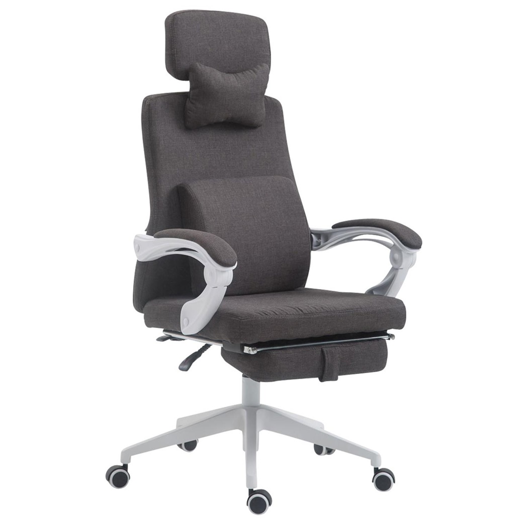 Fauteuil de bureau ADRIEN, Repose-pieds Extensible, Coussins Lombaire et Cervical, en Tissu. Gris foncé