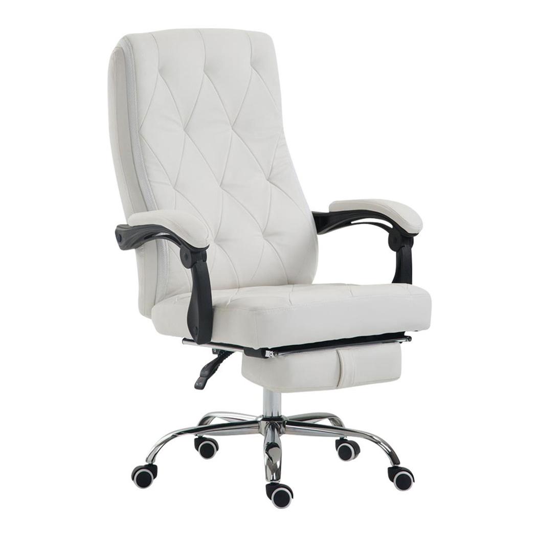 Fauteuil de bureau BENETY, Repose-pieds extensible, Grand rembourrage,  cuir, Blanc