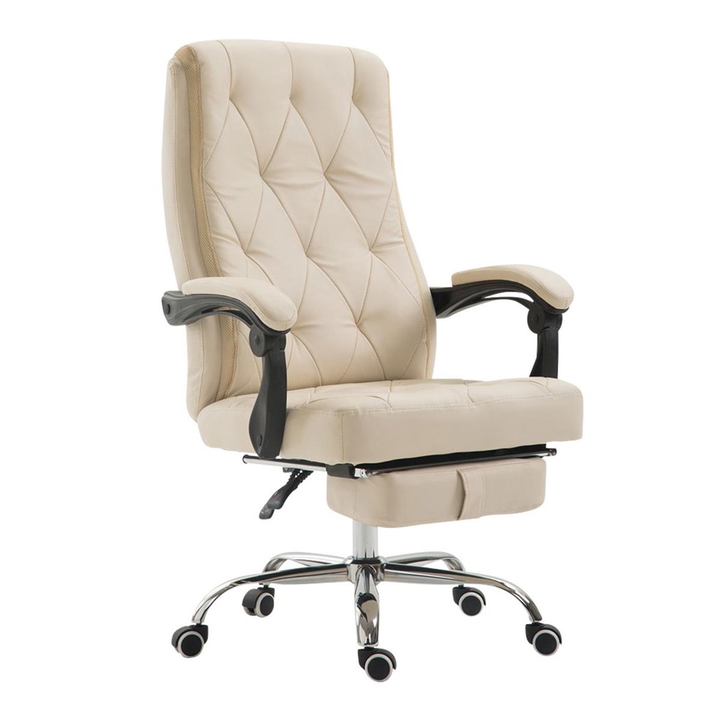 Fauteuil de bureau BENETY, Repose-pieds extensible, Grand rembourrage, cuir, Crème