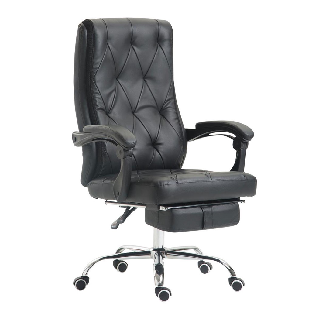 Fauteuil de bureau BENETY, Repose-pieds extensible, Grand rembourrage, cuir, Noir